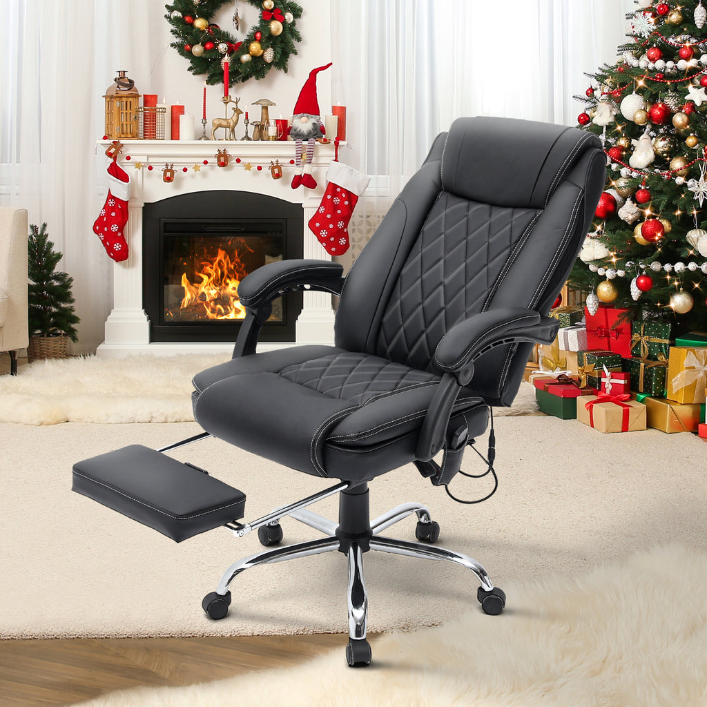 Ergonomic Executive PU Leather Adjustable Height Massage and Heated Office Chair Black