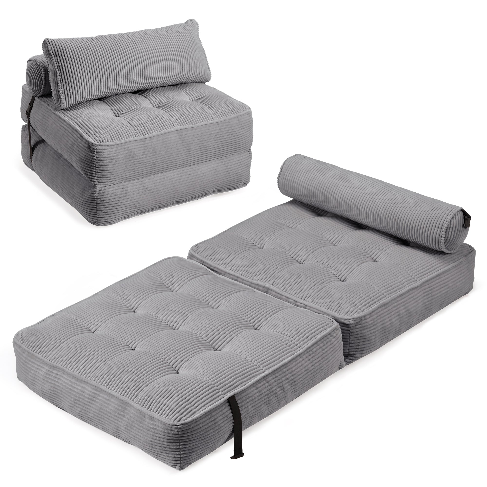 HOMREST Folding Out Chair Bed, Convertible Sofa Bed with 2 Pillows, Gray Blue