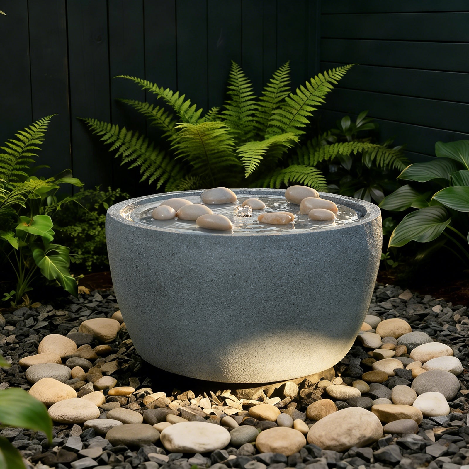 HOMREST 10.6"Tall Outdoor Water Fountain - Resin Garden Water Feature with LED Lights Effect for Patio Deck Yard Home,Gray