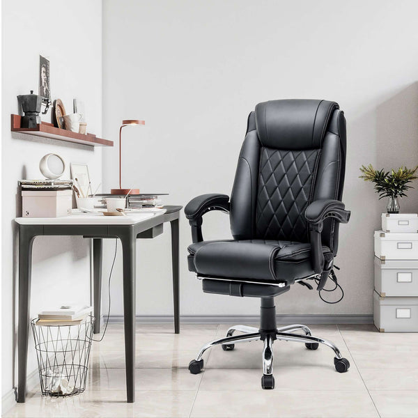 Ergonomic Executive PU Leather Adjustable Height Massage and Heated Office Chair Black | Homrest