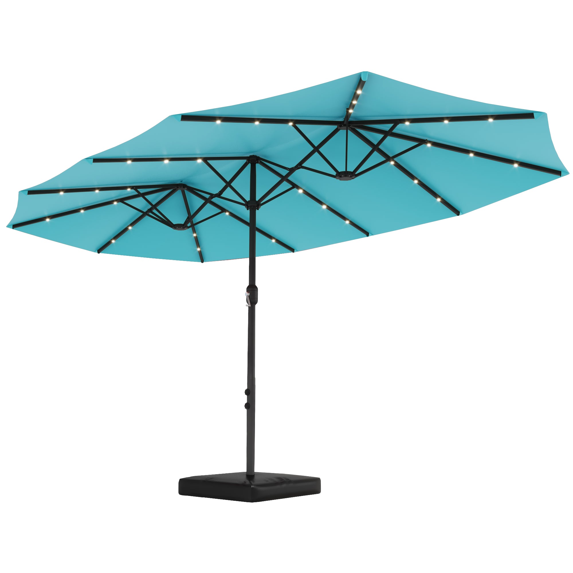 HOMREST 15ft Large Double-Sided Patio Umbrella with Solar LED Lights, Outdoor Crank System, and Base – Perfect for Garden, Deck, Poolside, Bule