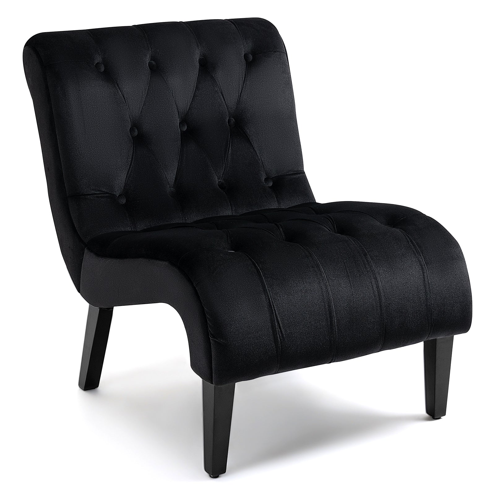 HOMREST Armless Accent Chair, Upholstered Button Tufted Living Room Chairs with Wood Legs, Comfy Frosted Velvet Lounge Chair Reading Chair for Bedroom, Black