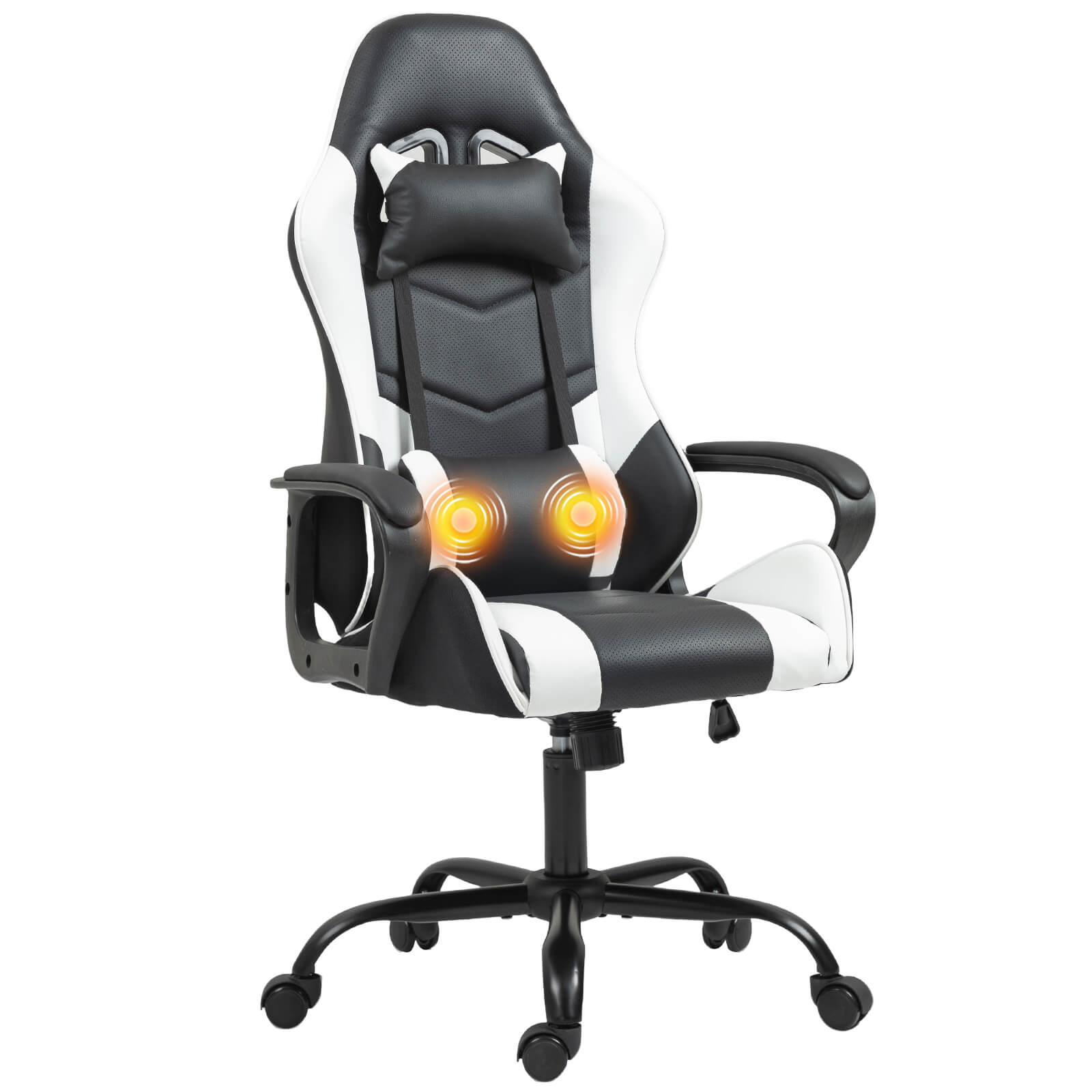 HOMREST Gaming Chair, Ergonomic Computer Gamer Chair with Massage Lumbar Support & Rocking High Back, Height Adjustable, White