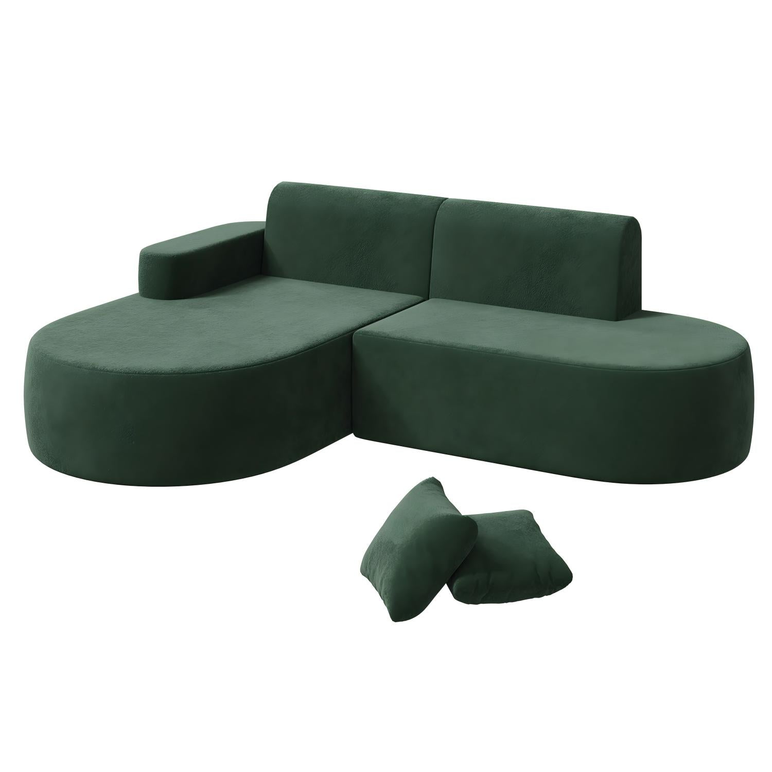 HOMREST Modern L-Shaped Corner Sofa, Chenille Upholstered Cloud Sectional Couch for Living Room and Bedroom, Green