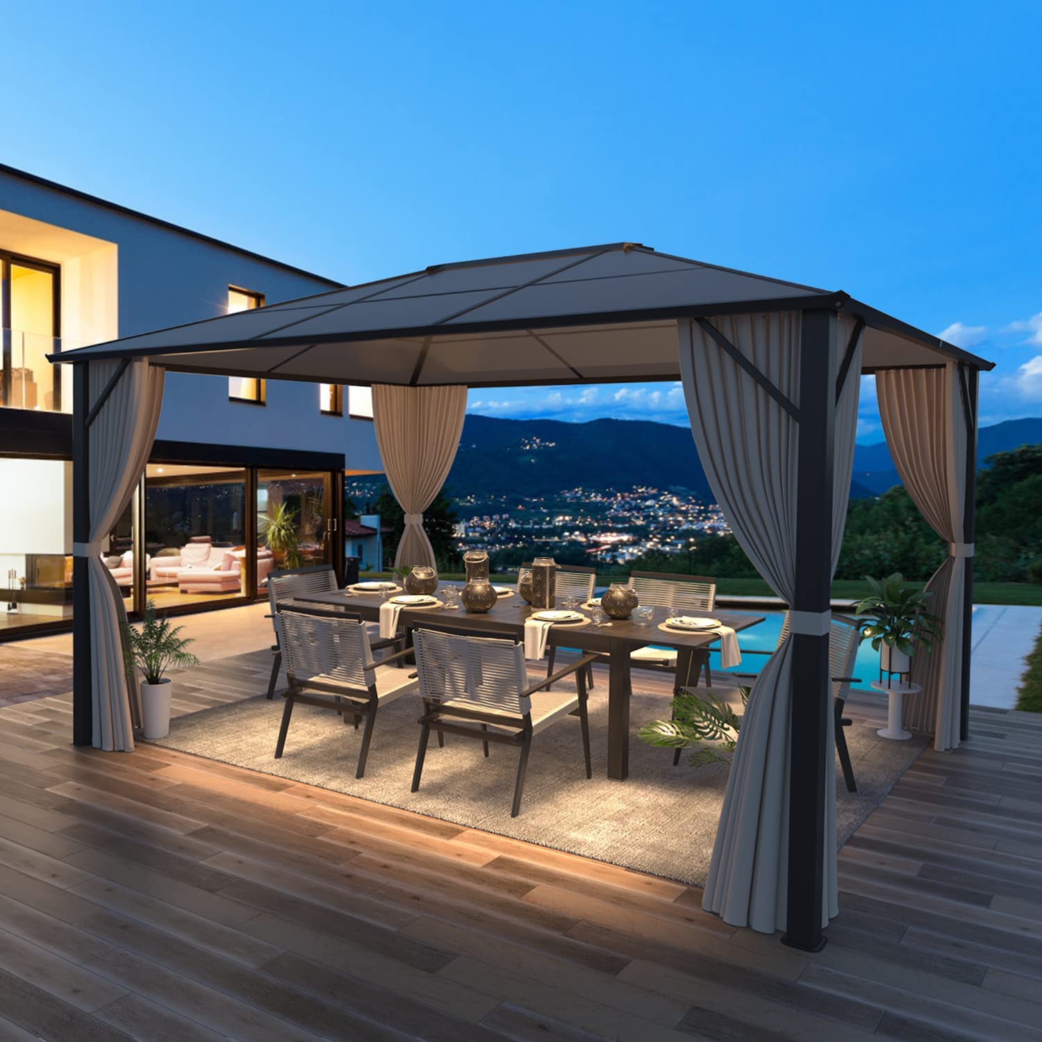 Homrest Patio Hardtop Gazebo 10¡¯x12¡¯ Aluminum Frame Gazebos with Netting & Curtain - Homrest