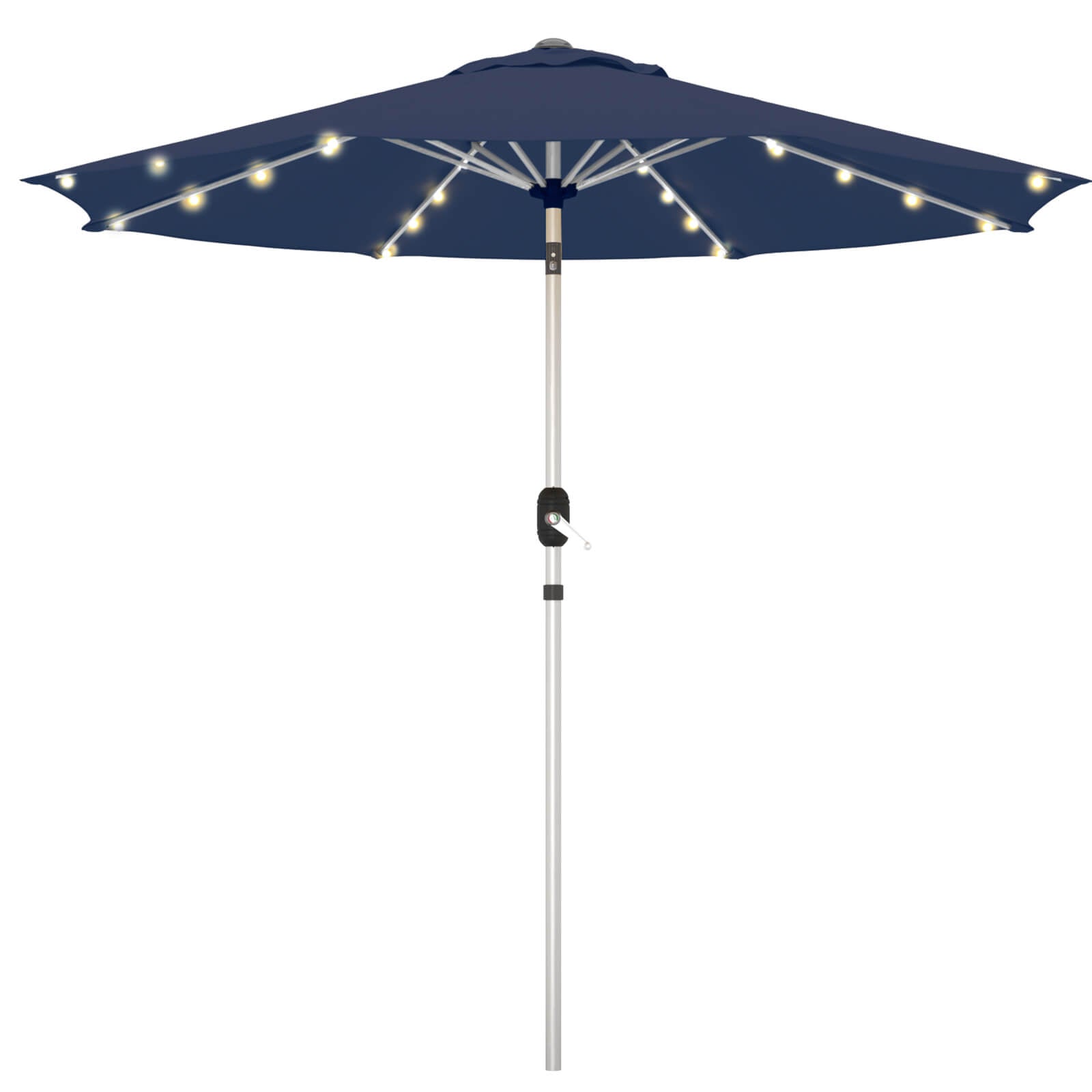 Homrest 10FT Solar Lighted Patio Umbrella, Fade-Resistant Outdoor Umbrella with Tilt, 8 Aluminum Ribs Navy Blue