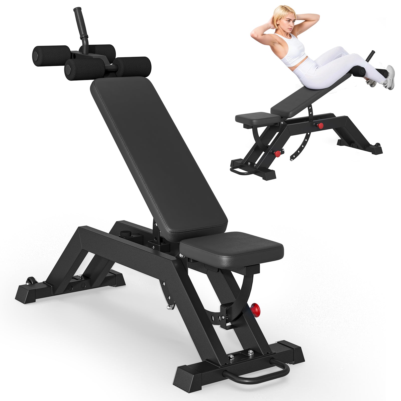 HOMREST Adjustable Incline Decline Weight Bench for Home Gym, 1000LBS FID Ab Workout Bench with Leg Roller Attachment and Handle