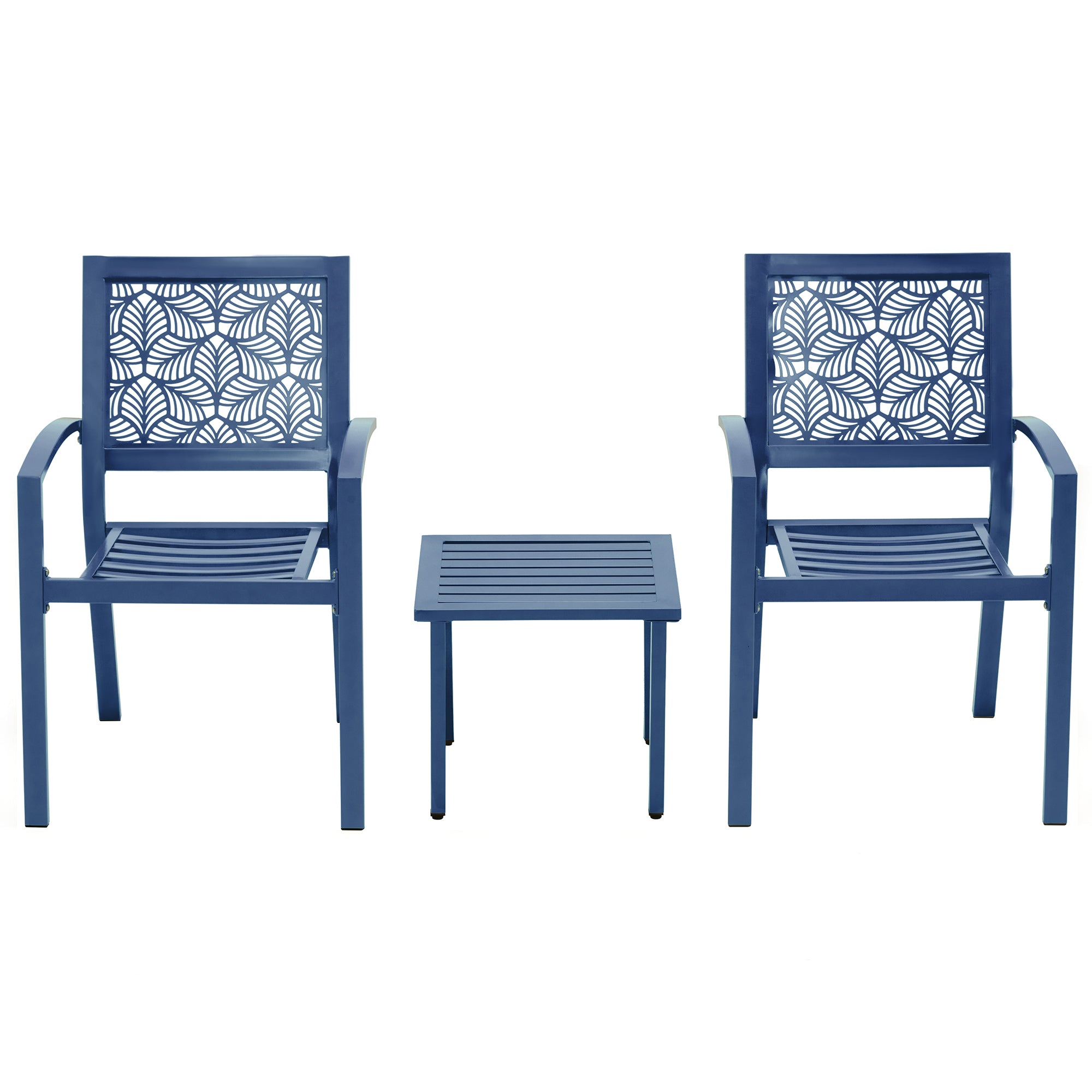 HOMREST 3-Piece Outdoor Bistro Set – Metal Chairs & Table, Floral Back Design, Peacock Blue