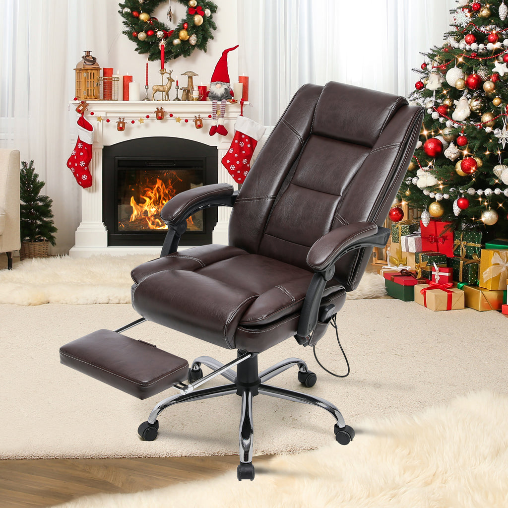 Ergonomic Adjustable Height Massage and Heated Executive Office Chair Brown