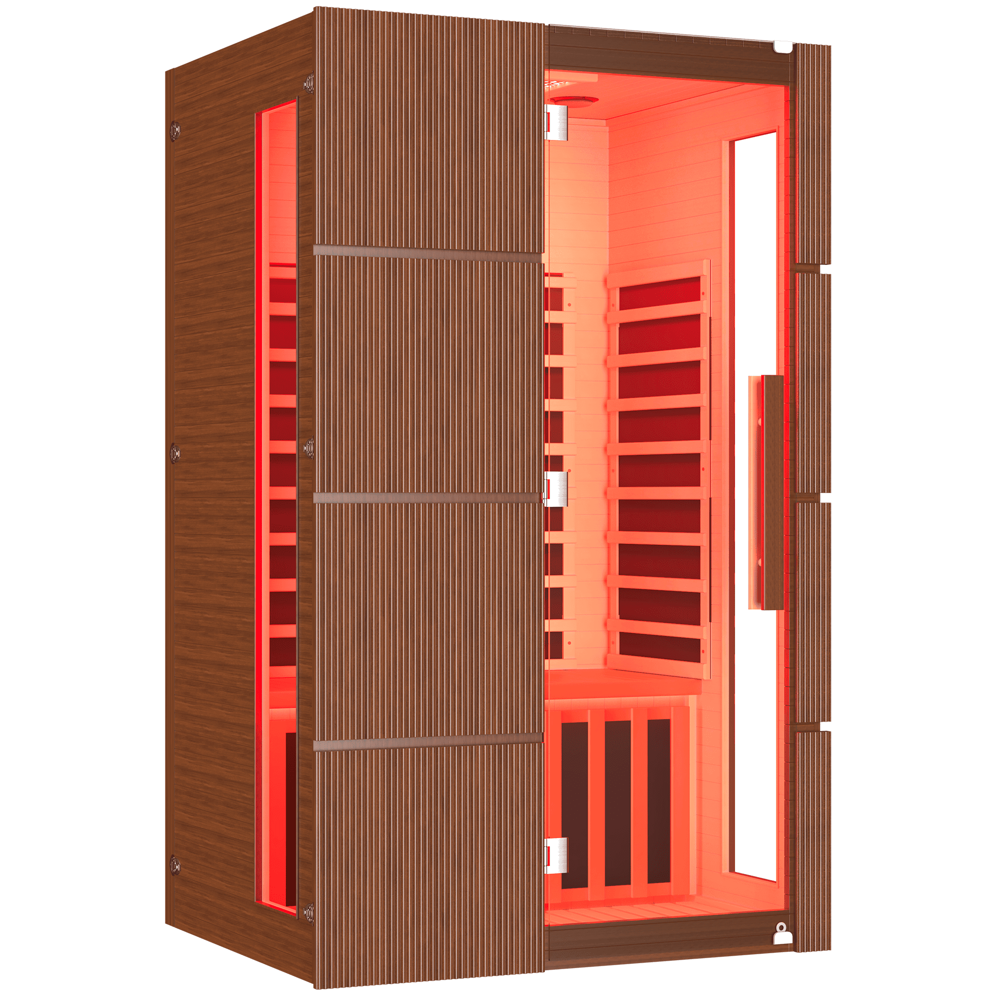 HOMREST 2-Person Indoor Infrared Sauna for Home, Far Infrared Sauna with Red Light Therapy, Chromotherapy Lighting, 6 Carbon Heaters & Bluetooth Speaker, Walnut