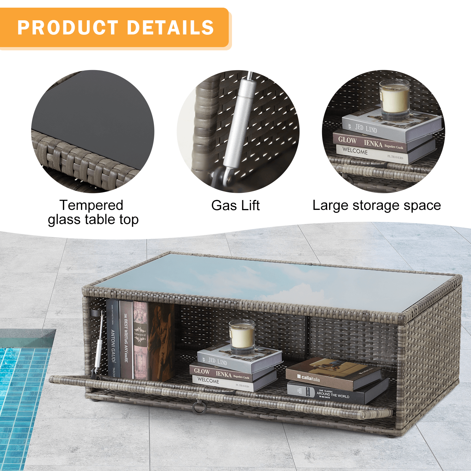Homrest 6 Pcs Patio Furniture Sets with Coffee Table, Ottomans, Cushions & Pillows, Black