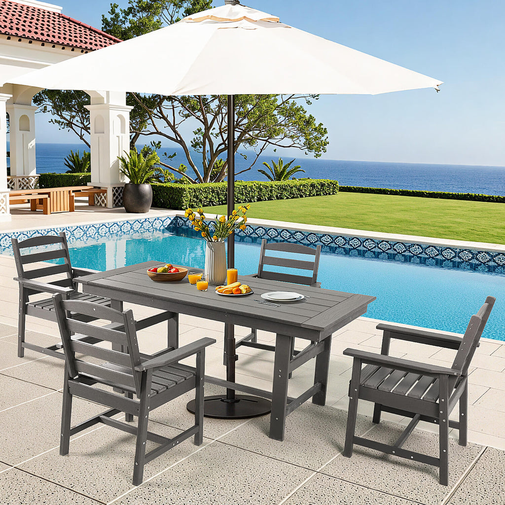 HOMREST Outdoor Table and Chairs for 4, HDPE Weather Resistant Outdoor Dining Set, Gray