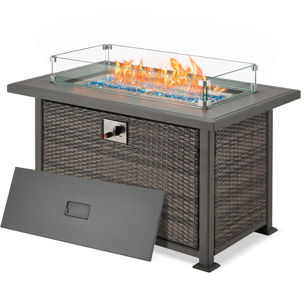 50 in Propane Fire Pit Table w/ Glass Wind Guard and Aluminum Tabletop,50,000 BTU, Dark Gray | Homrest Furniture