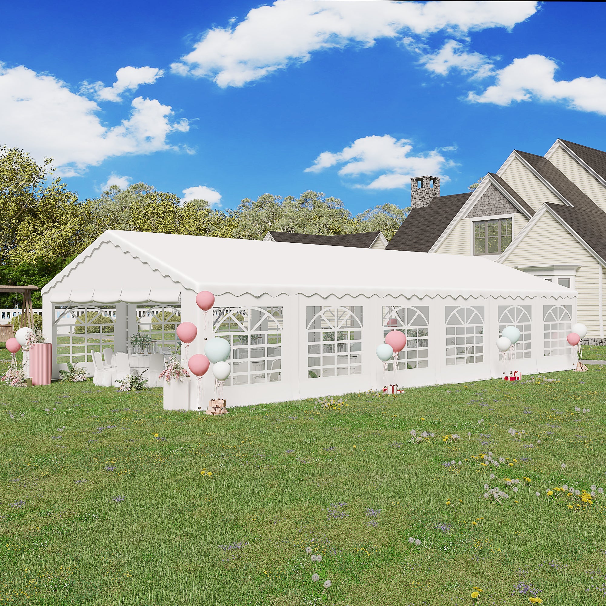 HOMREST 20x40ft Party Tent Outdoor Wedding Tent Heavy Duty Large Canopy Carport With Removable Sidewalls 2 Roll Up Doors 5 Storage Bags White