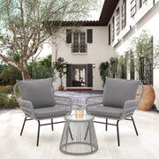 HOMREST 3-Piece Patio Bistro Set with Glass Top Table & 2 Ergonomic Armchairs, Black, Gray