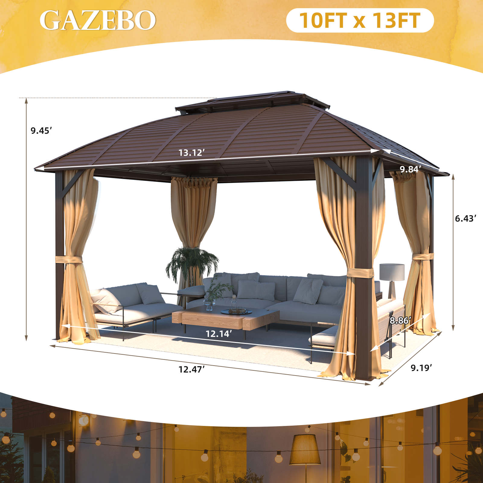 Homrest 10' x 13' Hardtop Gazebo with Galvanized Steel Roof with Aluminum Frame