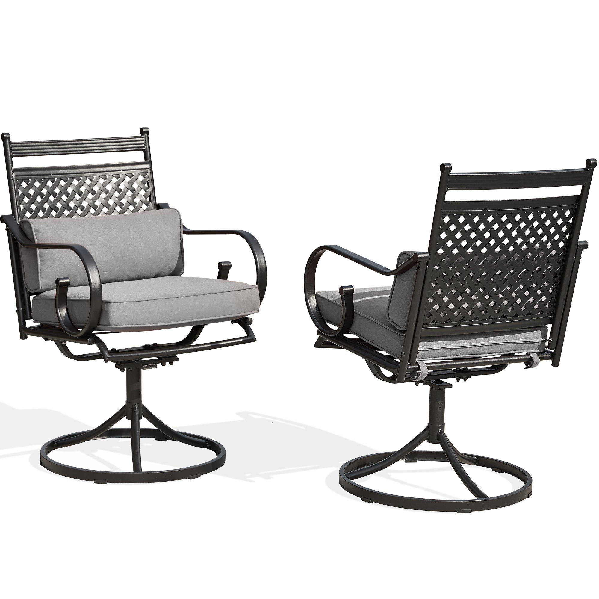 homrest Patio Swivel Chair Set of 2, Outdoor Dining Chairs with Cushions for Porch, Deck, and Garden, Gray