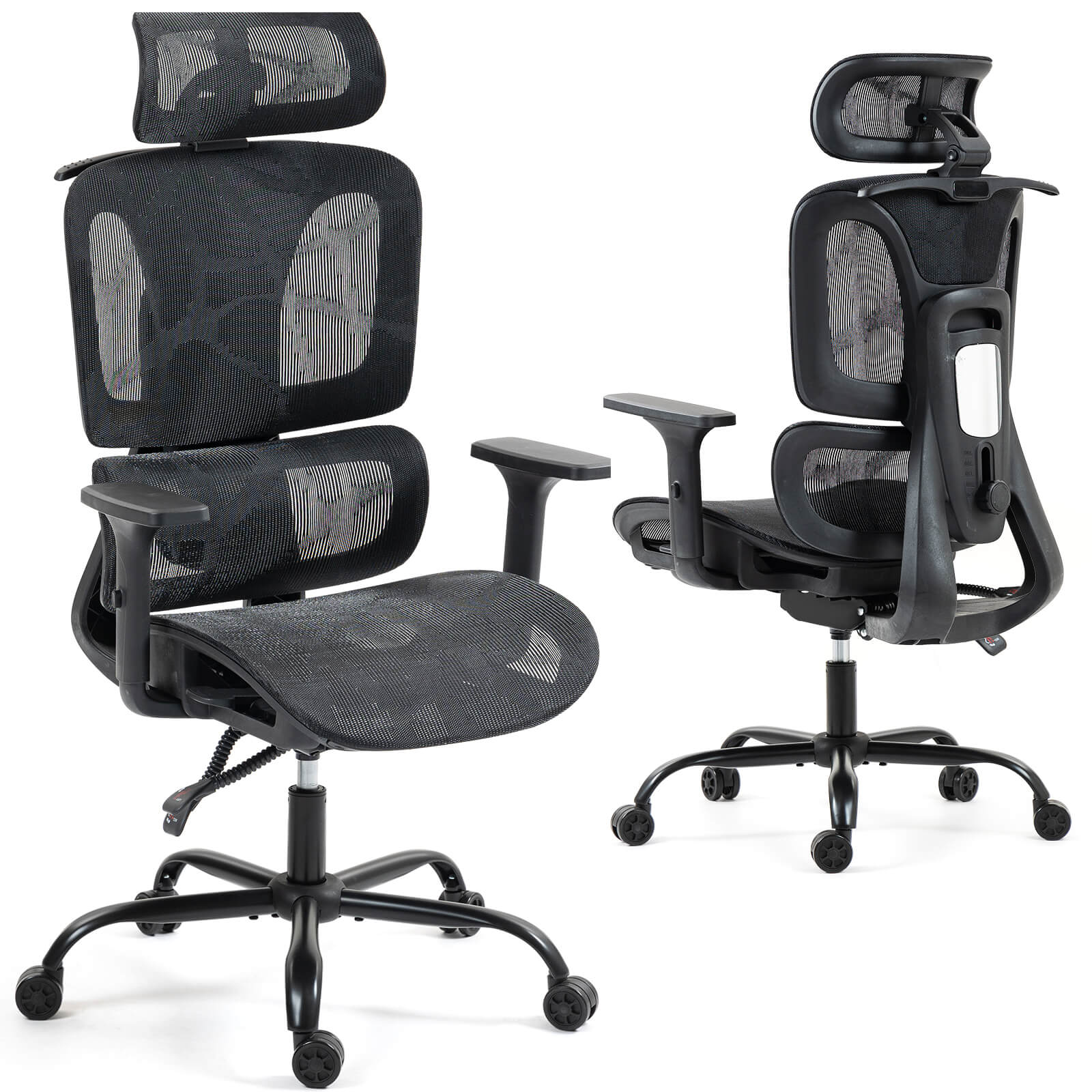 Homrest Ergonomic Mesh Office Chair with Adjustable Lumbar & Headrest – Black
