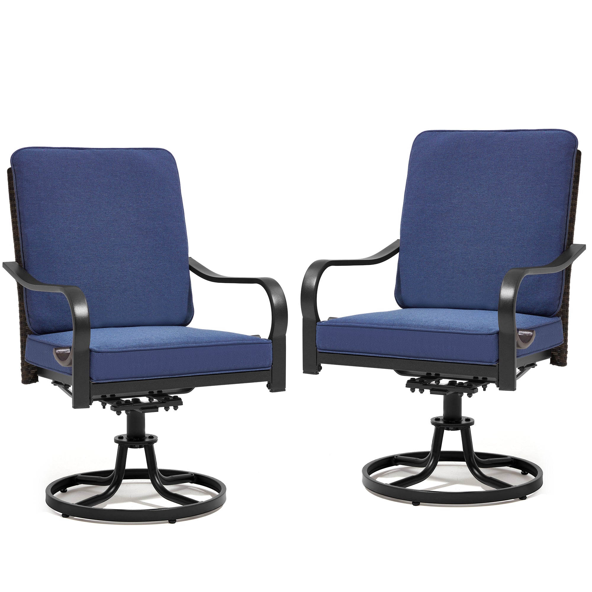 HOMREST Patio Swivel Chairs Set of 2 with Full Rattan Backrest, Blue