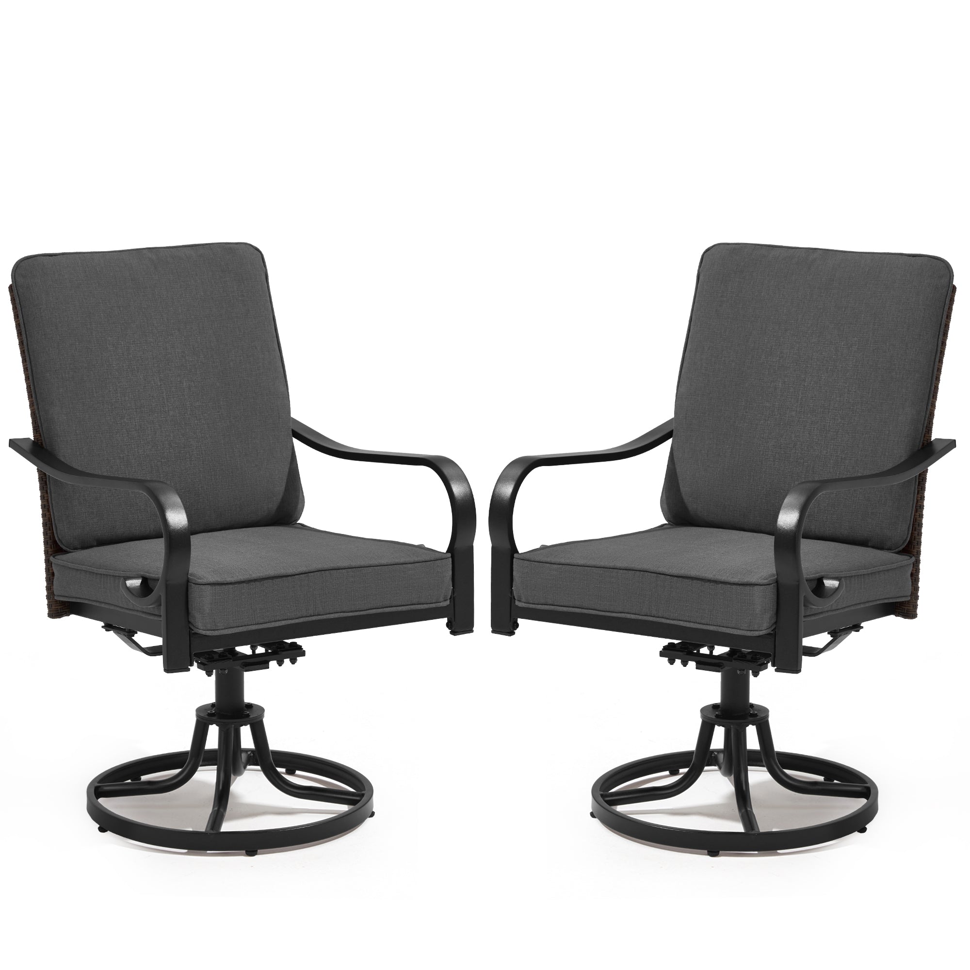 HOMREST Patio Swivel Chairs Set of 2 with Full Rattan Backrest, Gray