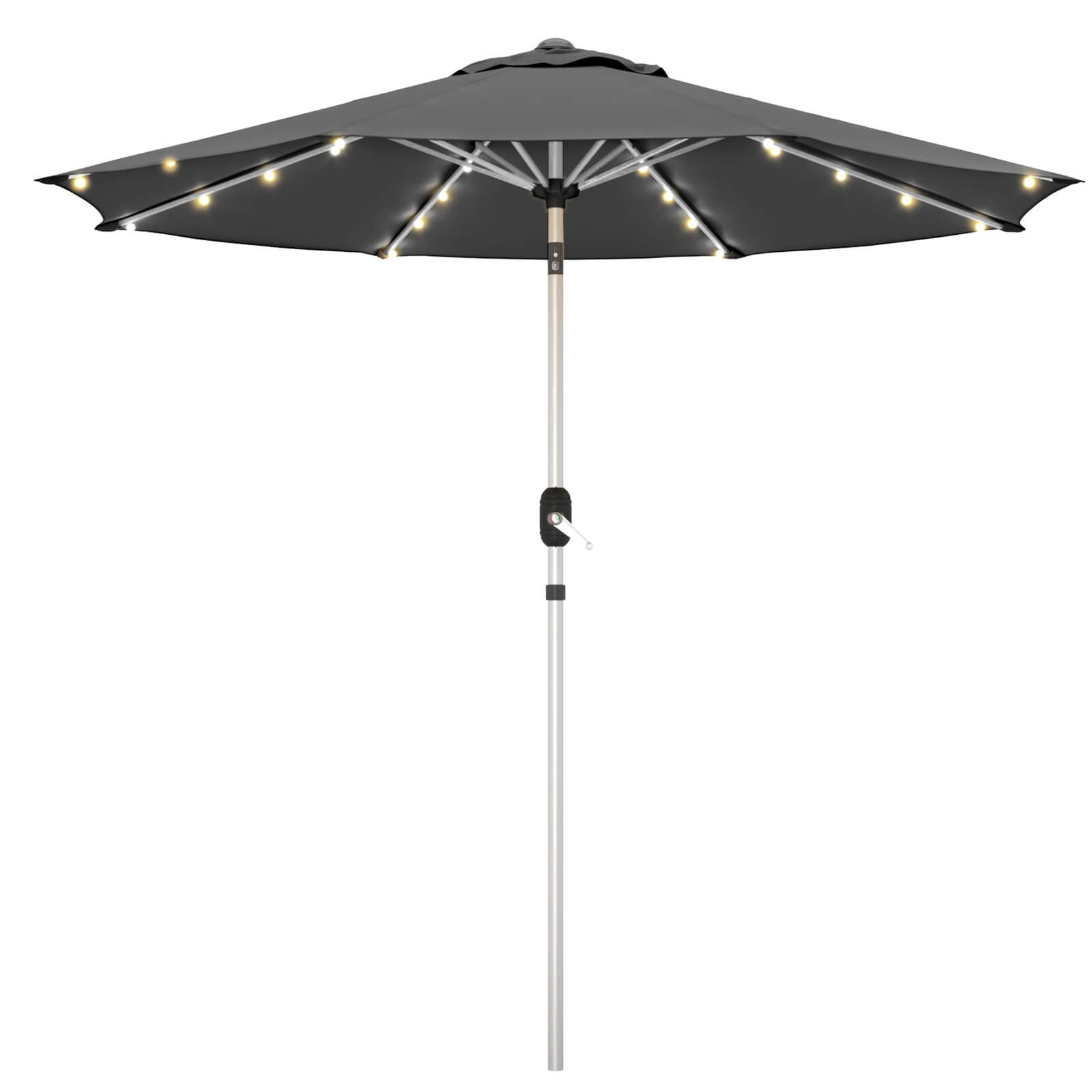 Homrest 9FT Solar Patio Umbrella, Fade-Resistant Outdoor Market Umbrella with Tilt, 8 Aluminum Ribs for Gardens,Grey