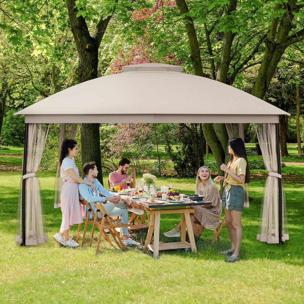 Outdoor Patio Gazebo 10'x13' with Double Curved Roofs, Heavy Duty Party Tent & Shelter, Mosquito Nettings and Privacy Screens patio canopy outdoor waterproof for Backyard, Garden, Lawn, Yellow