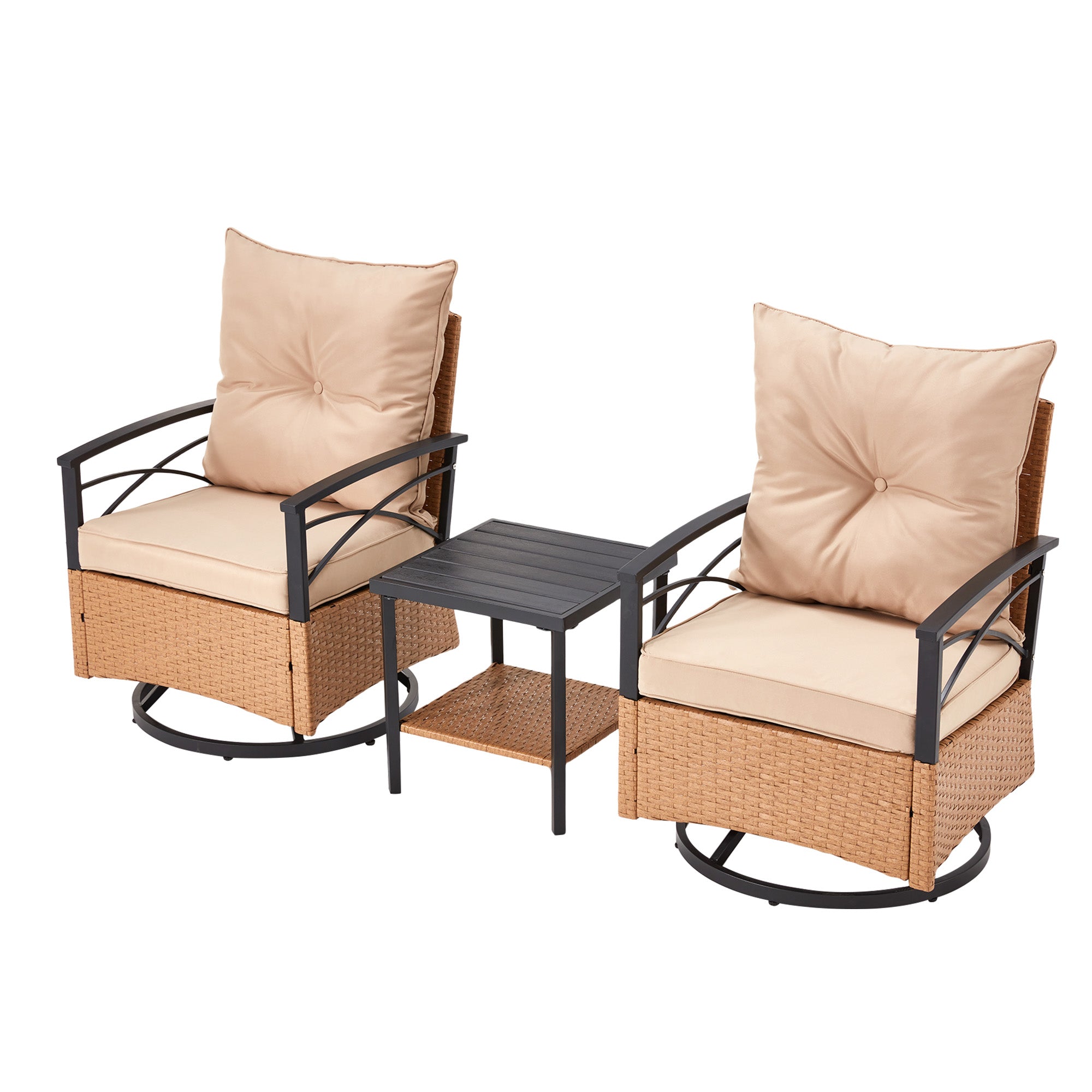 HOMREST 3-Piece Patio Swivel Rocker Set with Rattan Coffee Table, Beige