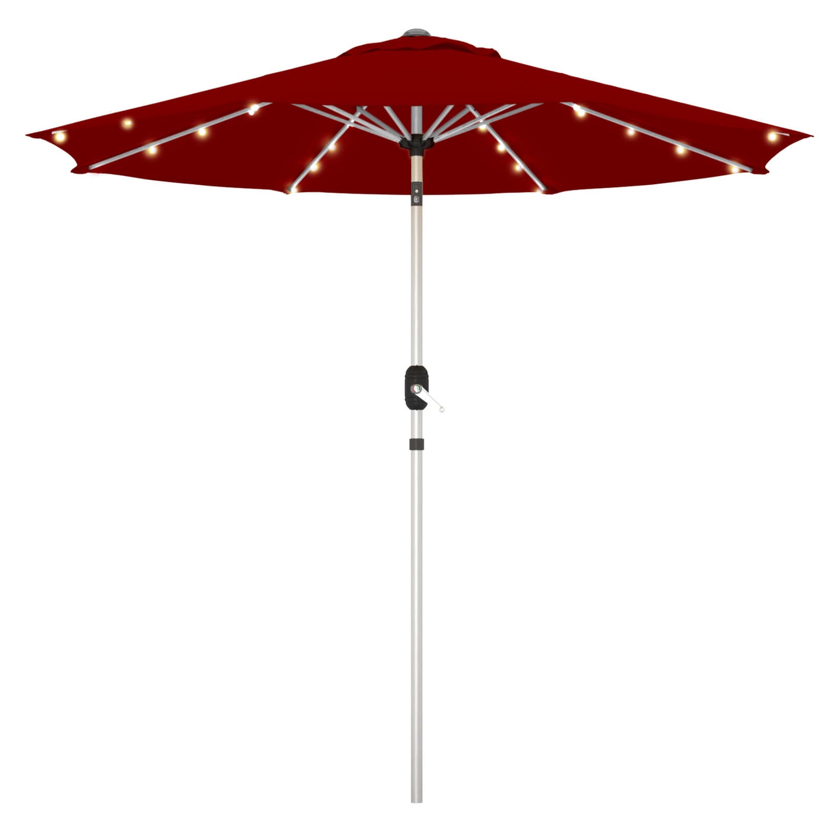 Homrest 9FT Solar Patio Umbrella, Fade-Resistant Outdoor Market Umbrella with Tilt, 8 Aluminum Ribs for Gardens,Burgundy