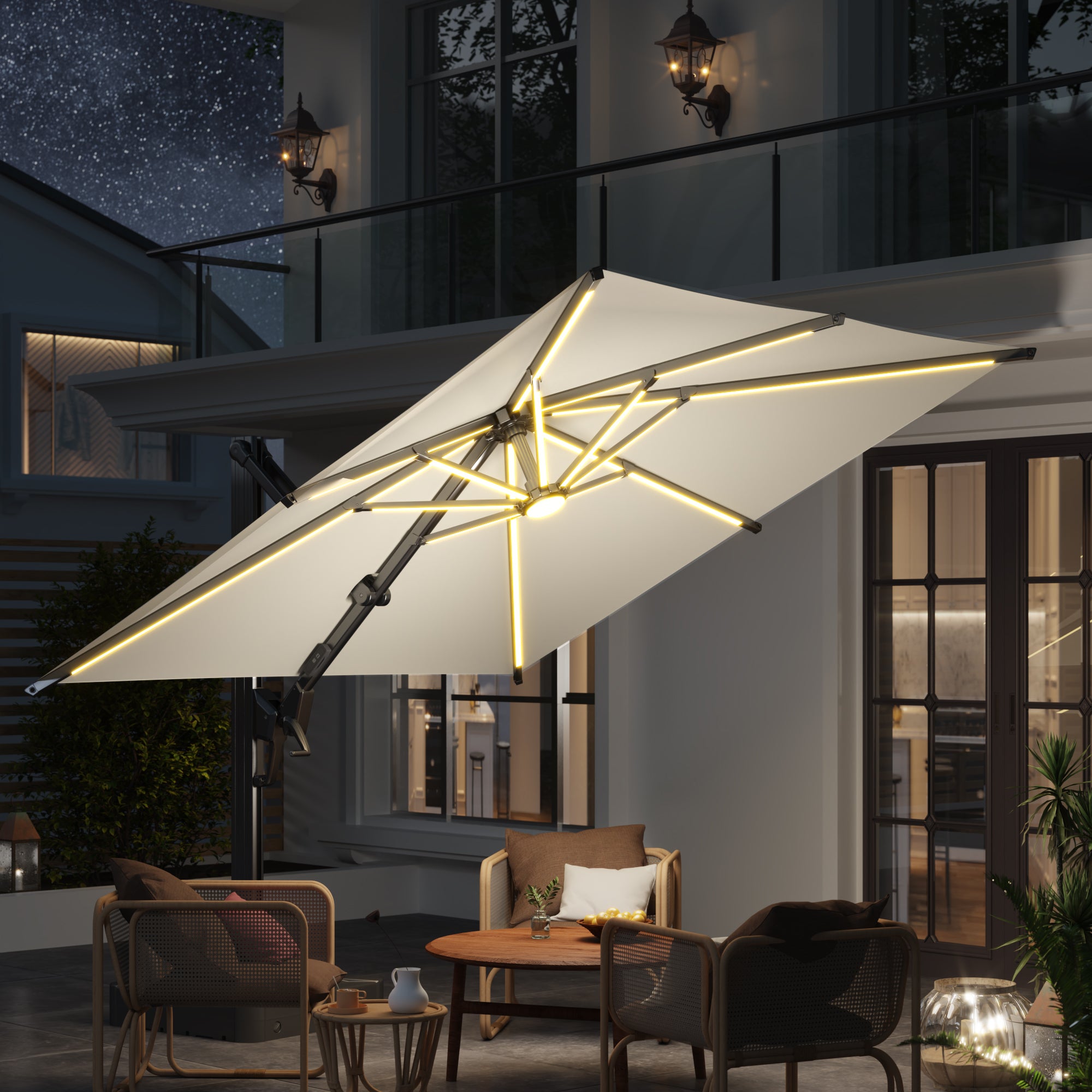 HOMREST 10 X 10 Outdoor Weather-resistant Umbrella with LED Lighting(Base Excluded)  - Yellow
