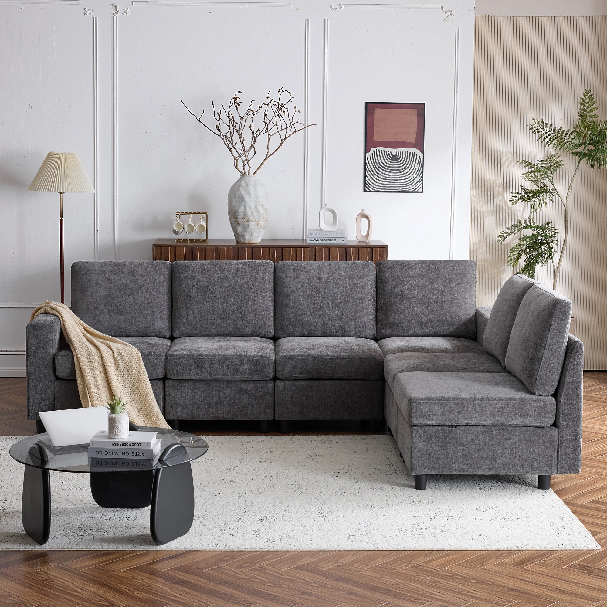 Homrest 6 Piece Modular Sectional Couch with Storage for Living Room, Dark Gray
