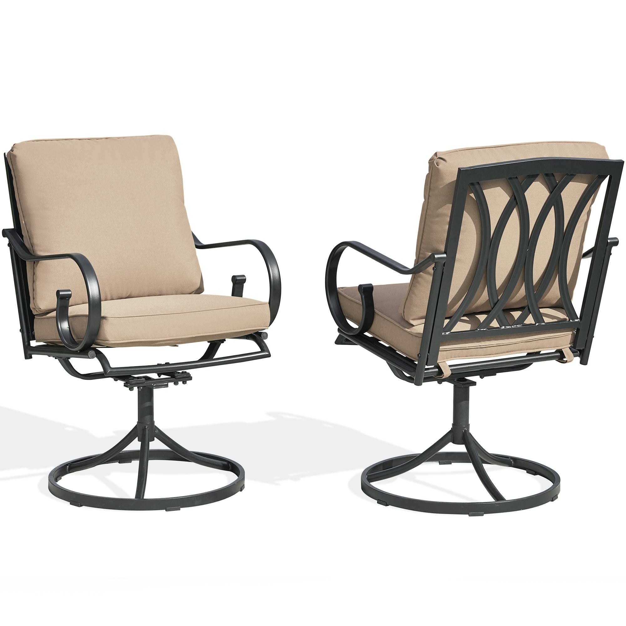 HOMREST  Patio Swivel Chair Set of 2, Outdoor Dining Chairs with Cushions, khaki