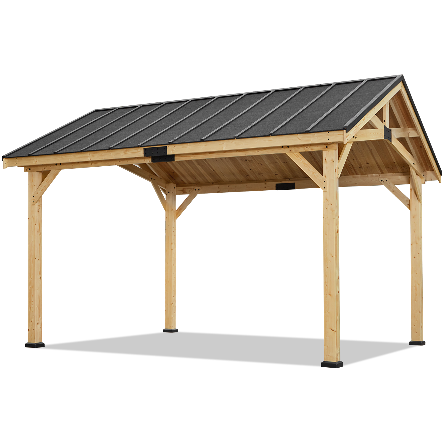Homrest 12' x 15' Hardtop Gazebo, Solid Spruce Wood Gazebo with Waterproof Asphalt Roof