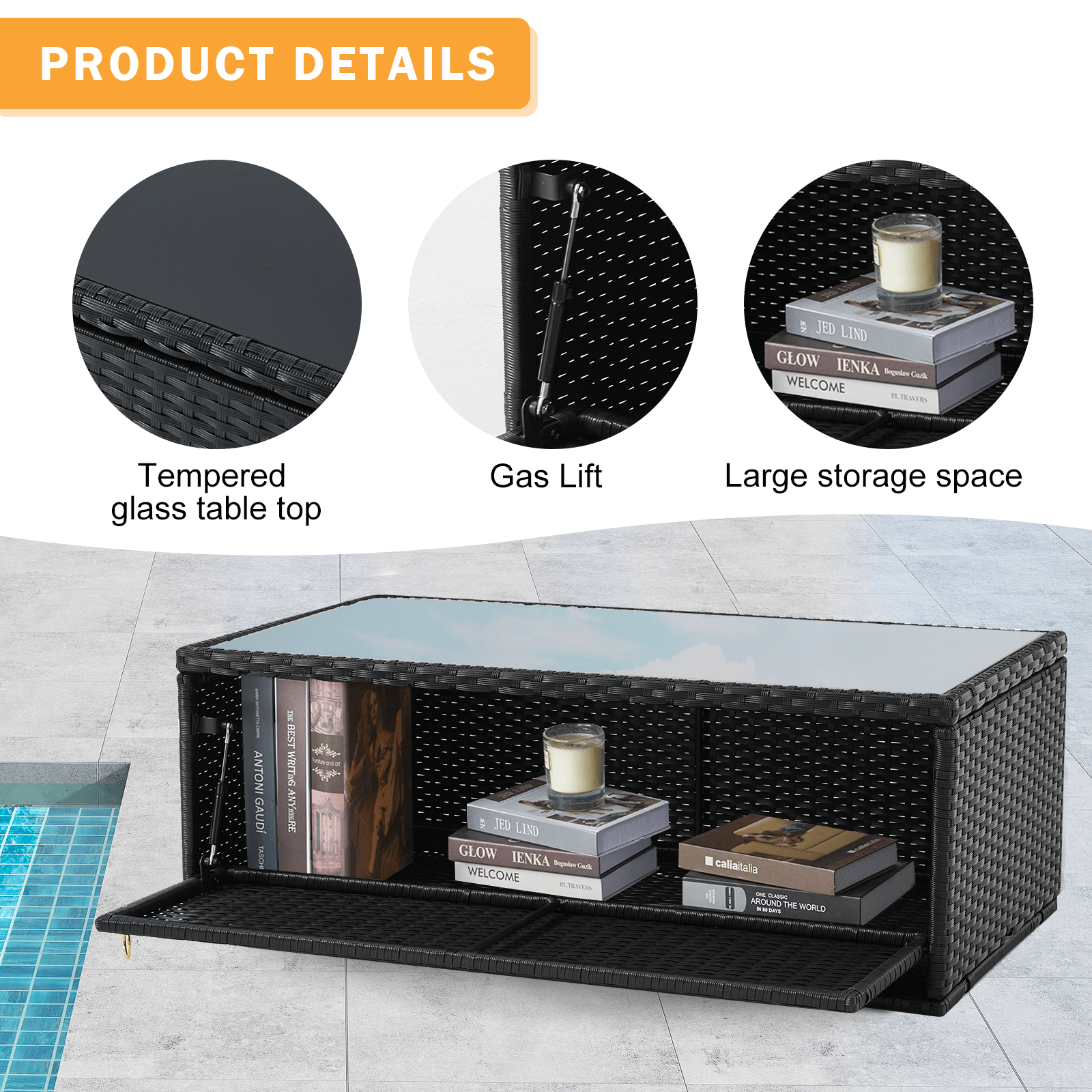 Homrest 6 Pcs Patio Furniture Sets with Coffee Table, Ottomans, Cushions & Pillows, Peacock Blue