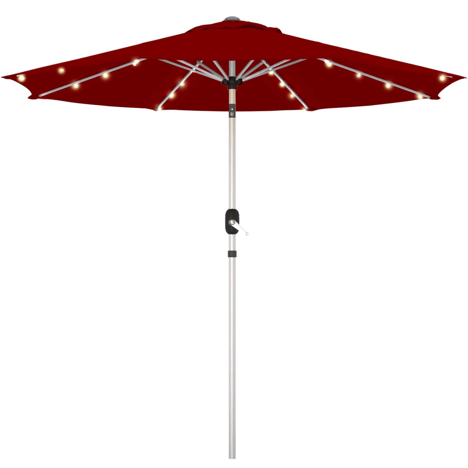 Homrest 10FT Solar Lighted Patio Umbrella, Fade-Resistant Outdoor Umbrella with Tilt, 8 Aluminum Ribs Burgundy