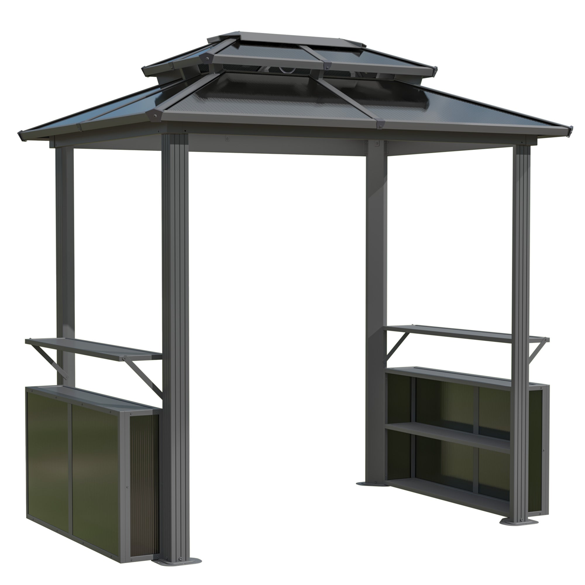 8' x 6' Hardtop Grill Gazebo, Outdoor Metal BBQ Gazebo with Storage Cabinet, Double Roof Hardtop Gazebo, Includes Ceiling Hooks, Suitable for Lawn, Courtyard and Garden