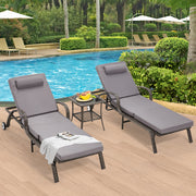 HOMREST 3-Piece Outdoor Chaise Lounge Set with Adjustable Chairs, Storage Table, Grey