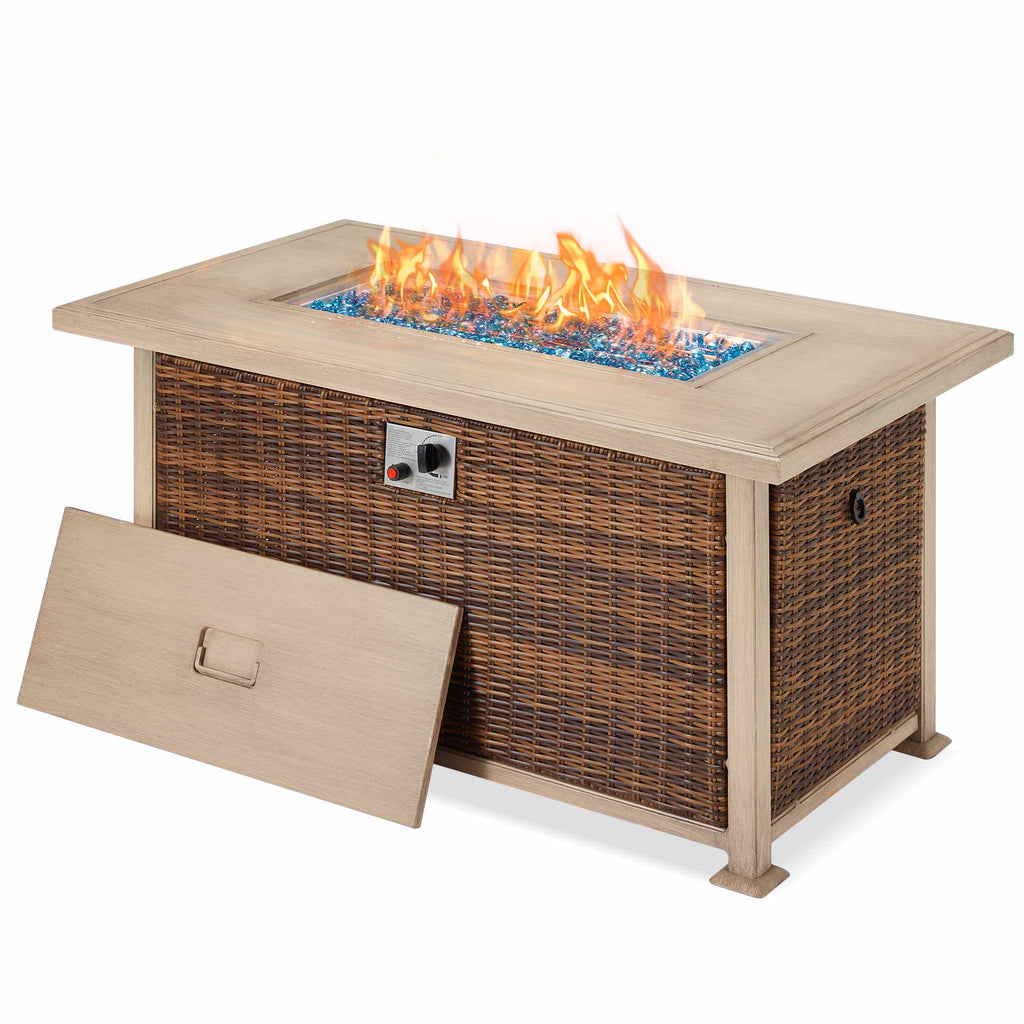 44 in Fire Pit Table 50,000 BTU Auto-Ignition Propane Fire Pit with 2 Hidden Side Hooks Brown