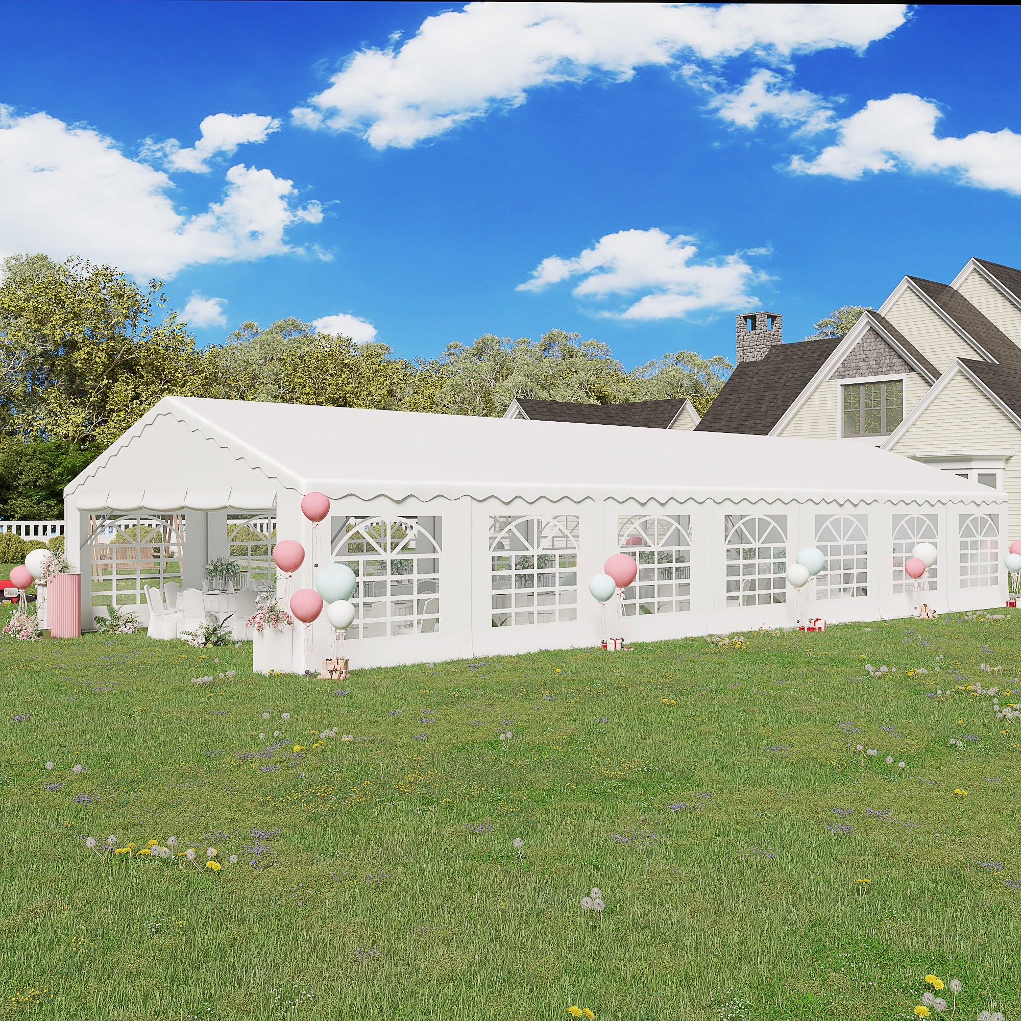 HOMREST 20x50ft Party Tent Outdoor Wedding Tent Heavy Duty Large Canopy Carport With Removable Sidewalls 2 Roll Up Doors 5 Storage Bags White