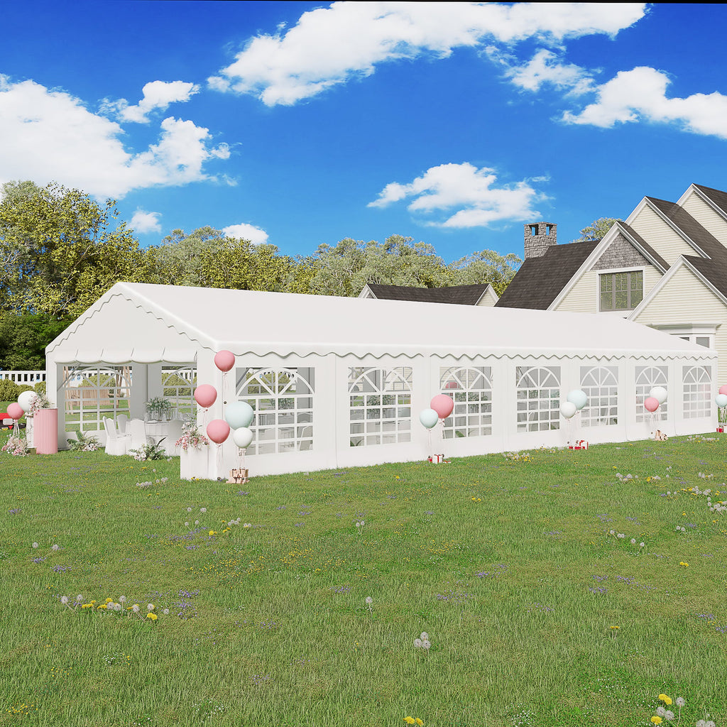HOMREST 20x50ft Party Tent Outdoor Wedding Tent Heavy Duty Large Canopy Carport With Removable Sidewalls 2 Roll Up Doors 5 Storage Bags White