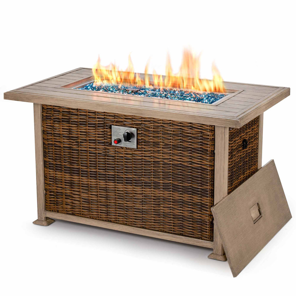 50,000 BTU Auto-Ignition Propane Fire Pit Table, Aluminum Hand-Painted Table Top,Brown