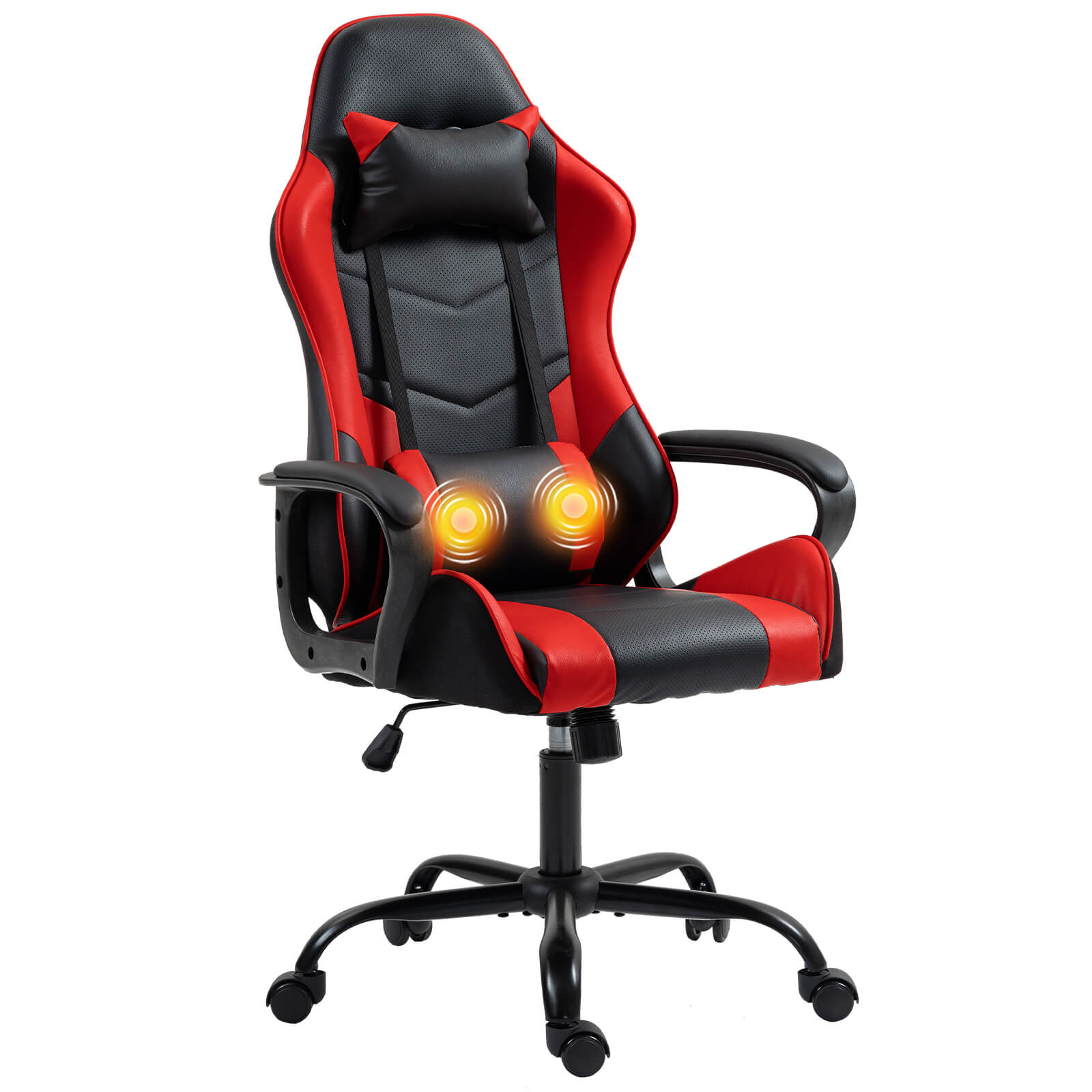 HOMREST Gaming Chair, Ergonomic Computer Gamer Chair with Massage Lumbar Support & Rocking High Back, Height Adjustable, Red