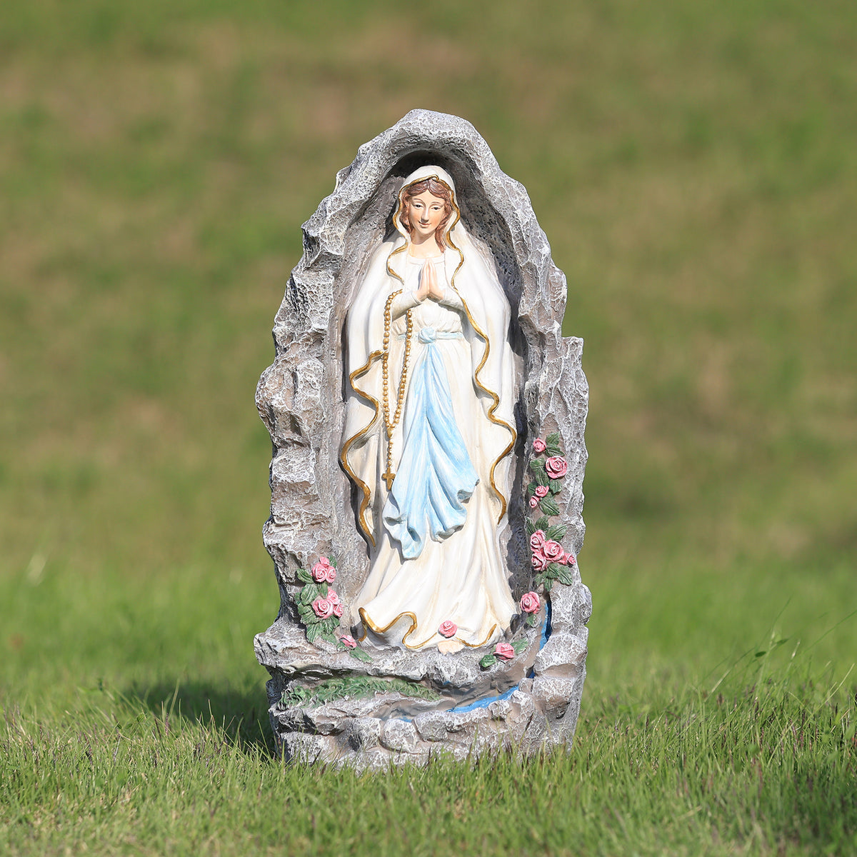HOMREST Our Lady of Lourdes Statue 17.3 Inch Virgin Mary Grotto Figurine Catholic Praying Sculpture for Garden Home Patio Religious Decor