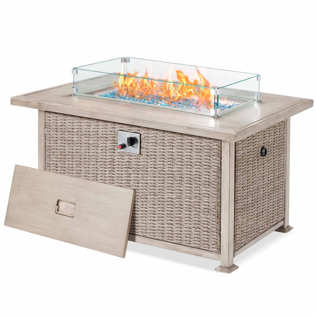 50 in Propane Fire Pit Table w/ Glass Wind Guard and Aluminum Tabletop, 50,000 BTU, Gray | Homrest Furniture