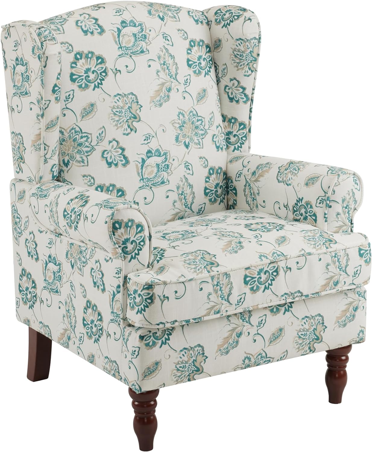 HOMREST Fabric Accent Chair for Living Room Bedroom Reading, Light Cyan Floral