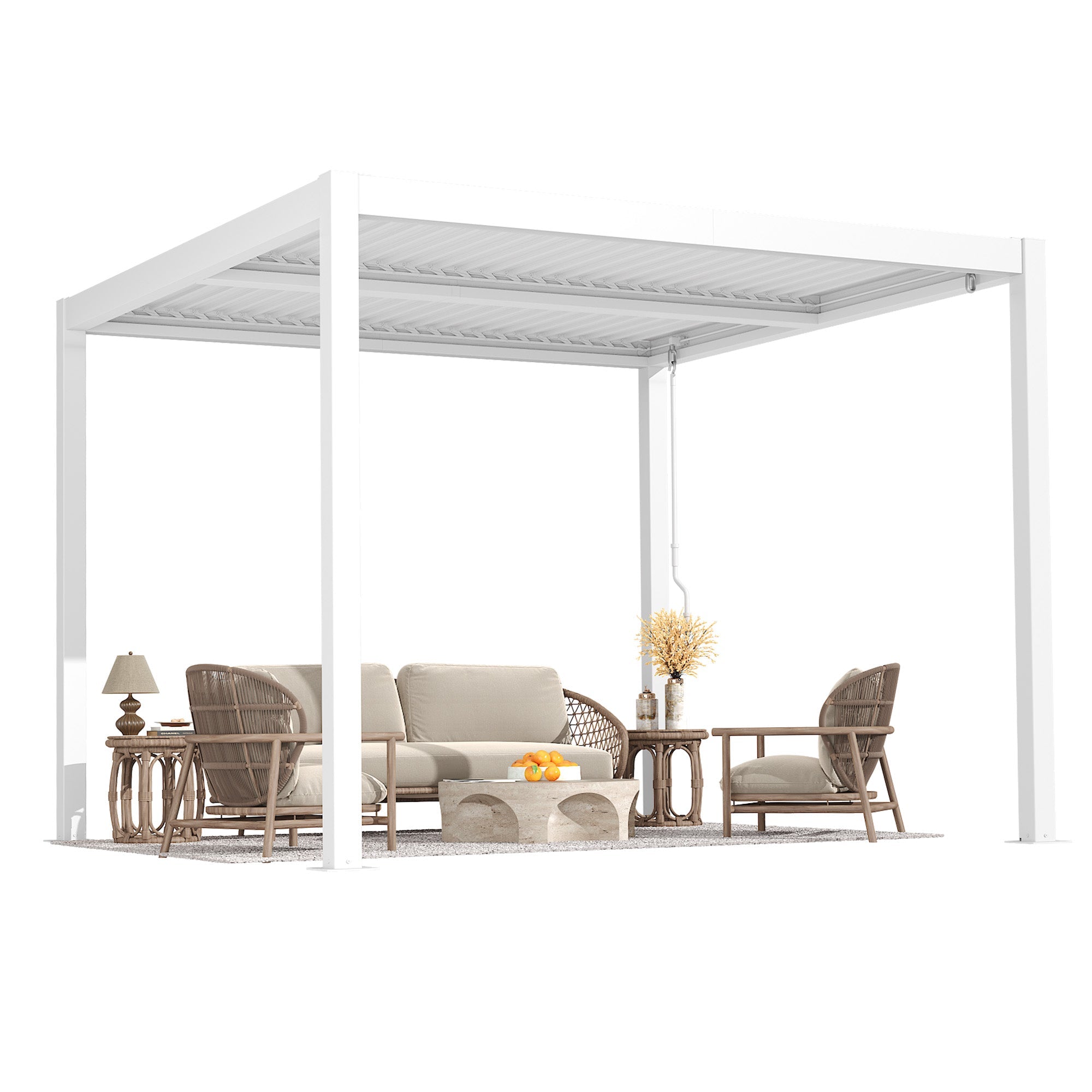 HOMREST 10' x 10' Outdoor Pergola with Adjustable Louvered Roof & Integrated Drainage, Heavy-Duty Metal Louvered Pergola for Patios, White
