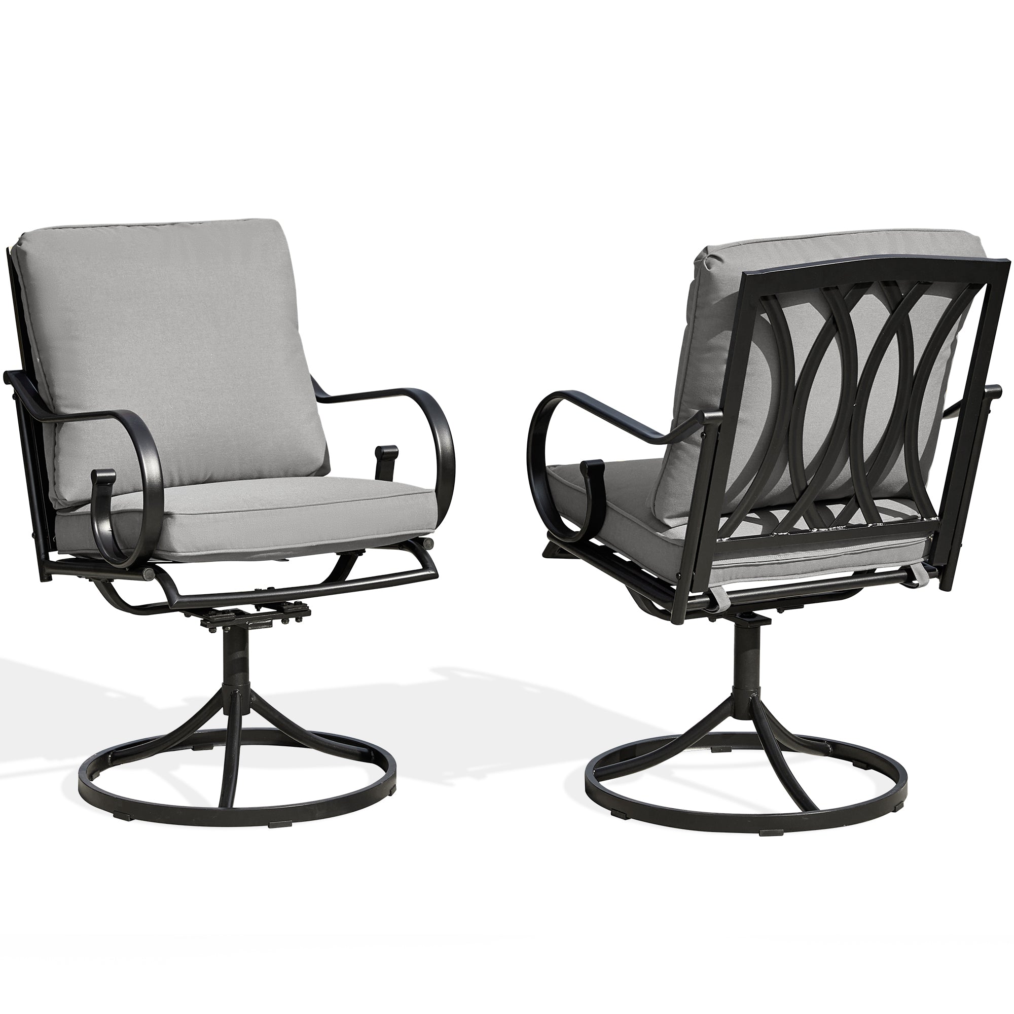 HOMREST  Patio Swivel Chair Set of 2, Outdoor Dining Chairs with Cushions, Gray