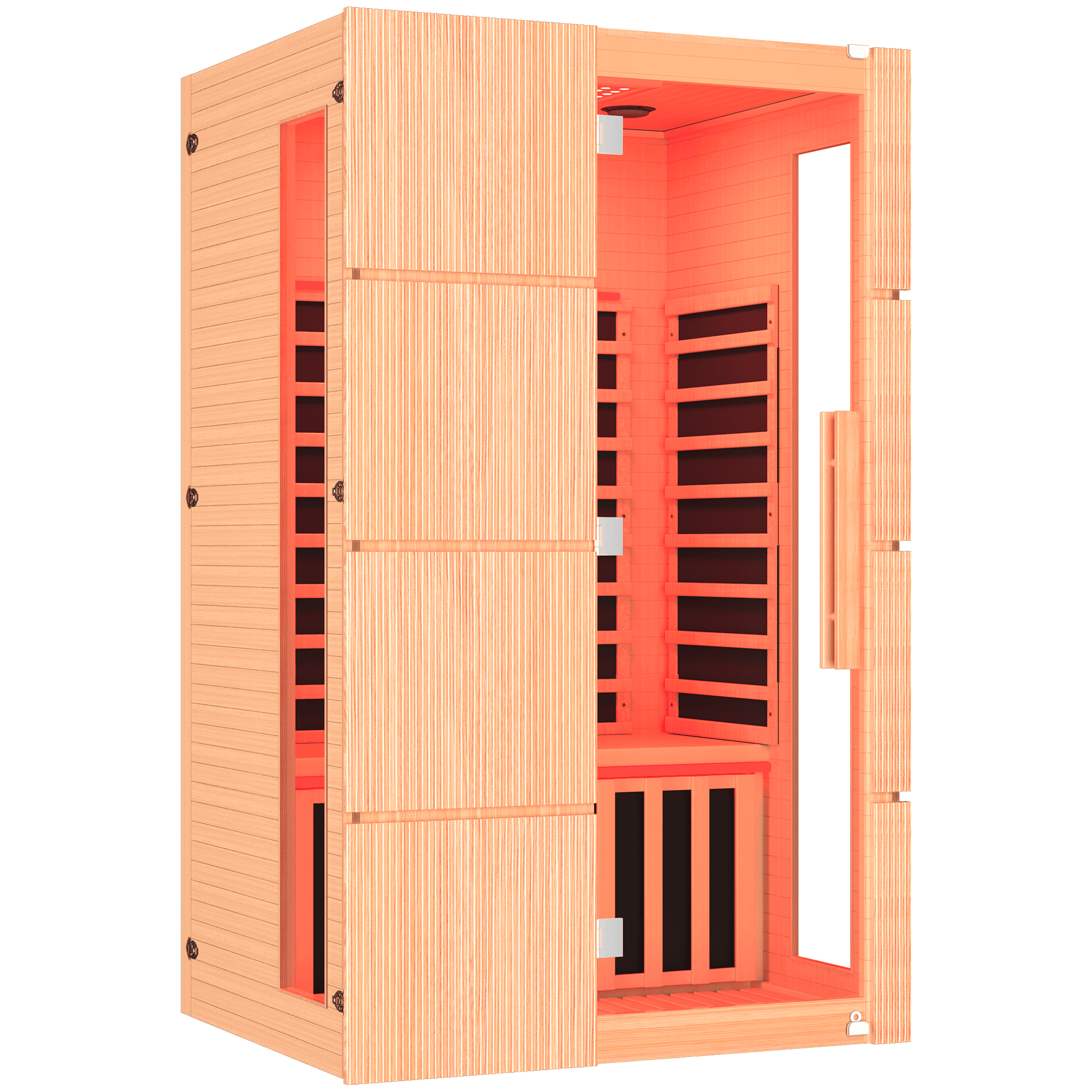HOMREST 2-Person Indoor Infrared Sauna for Home, Far Infrared Sauna with Red Light Therapy, Chromotherapy Lighting, 6 Carbon Heaters & Bluetooth Speaker, Natural Wood