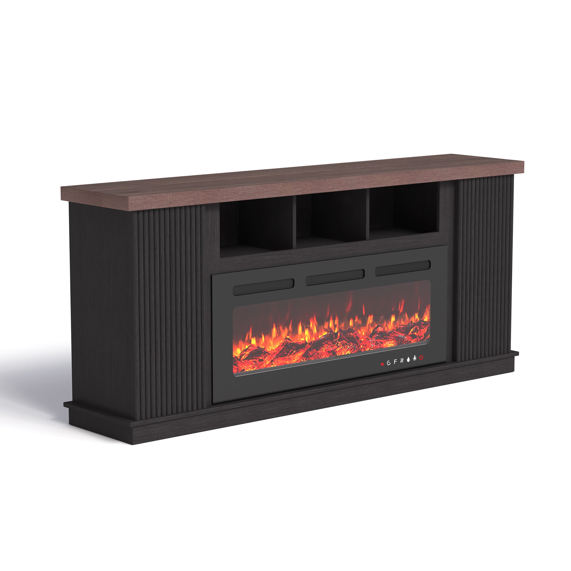 HOMREST 70" TV Stand with Electric Fireplace,Living Room Fireplace TV Stand, Dark Walnut Color