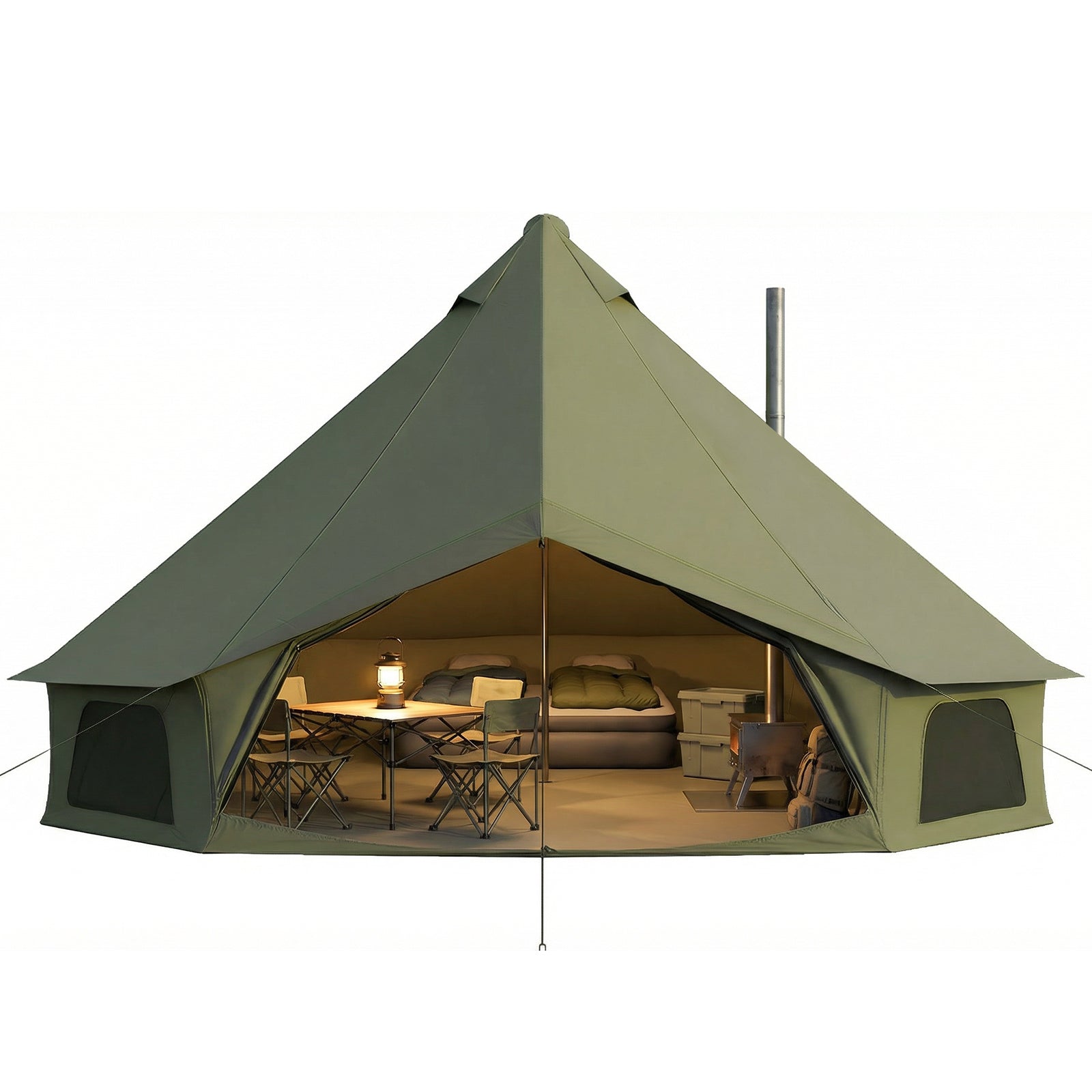 HOMREST Bell Tent for Family Camping, 16.4 FT Yurt Tent with Stove Jack, 4 Season Oxford Tents for Outdoor Party, Hot Tent Shelter Fits 3-4 People