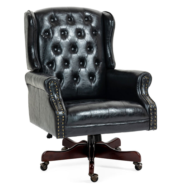 Homrest Executive Wingback Office Chair – Black PU Leather High Back Desk Chair
